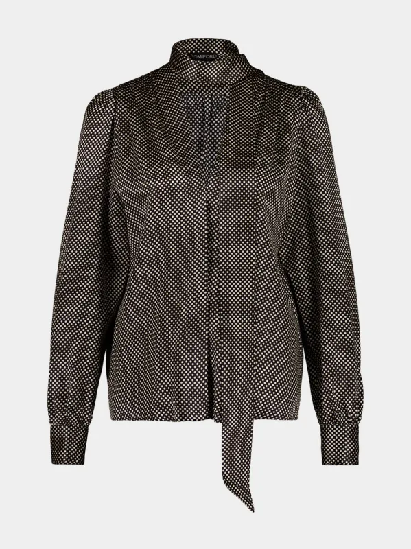 Black Polka Dot Stretch Satin Shirt sold by Fashion Clinic