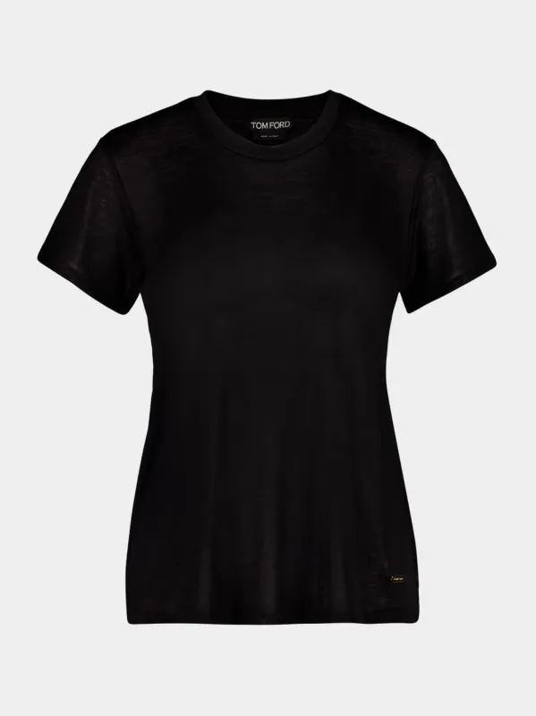 Black Silk Rib Jersey T-Shirt sold by Fashion Clinic