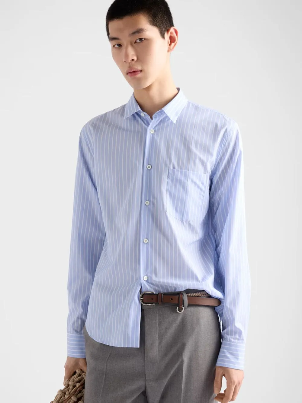 Sky Blue and White Striped Cotton Shirt sold by Fashion Clinic