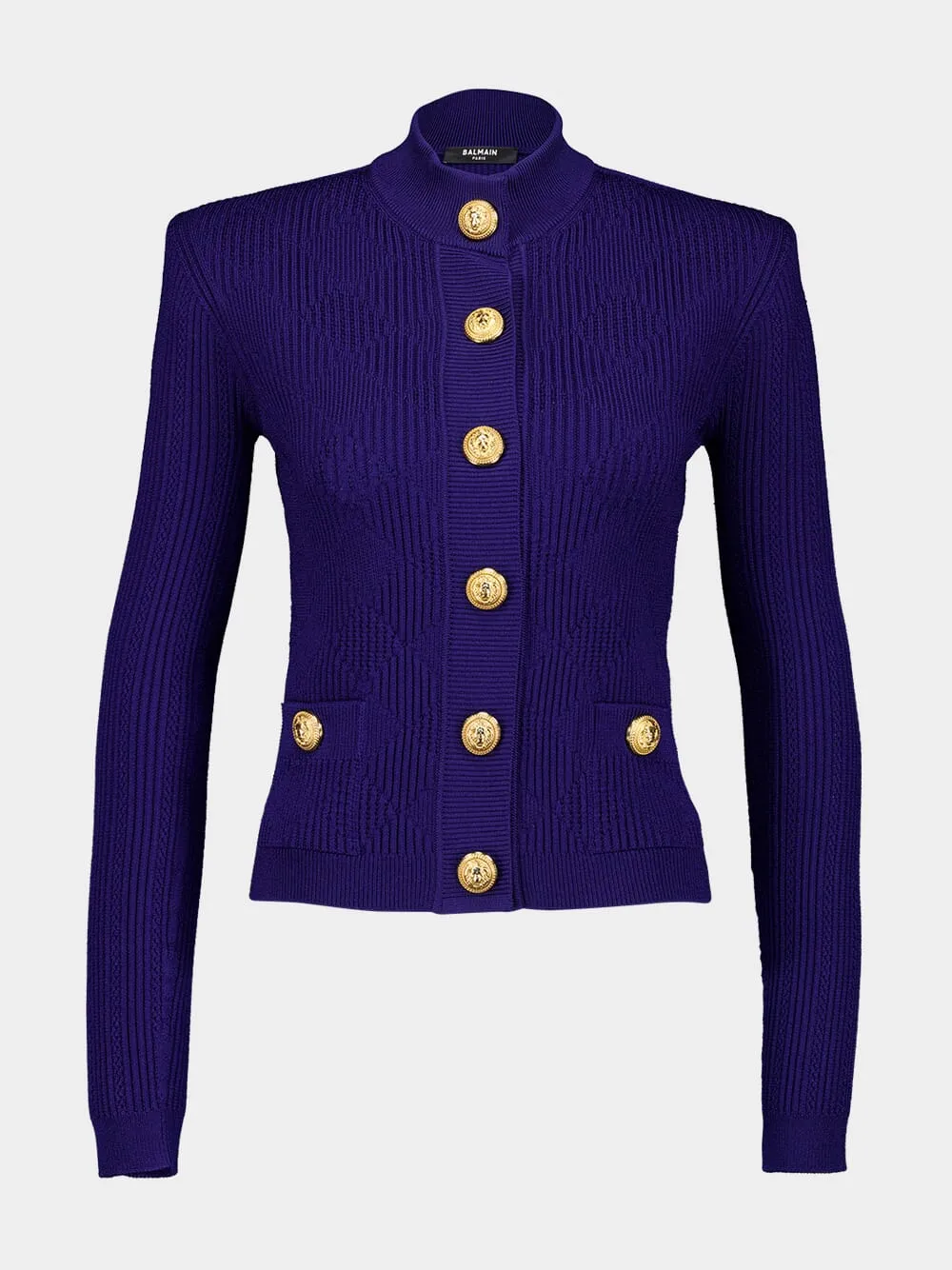 Cobalt Blue Gingham Openwork Knit Cardigan sold by Fashion Clinic