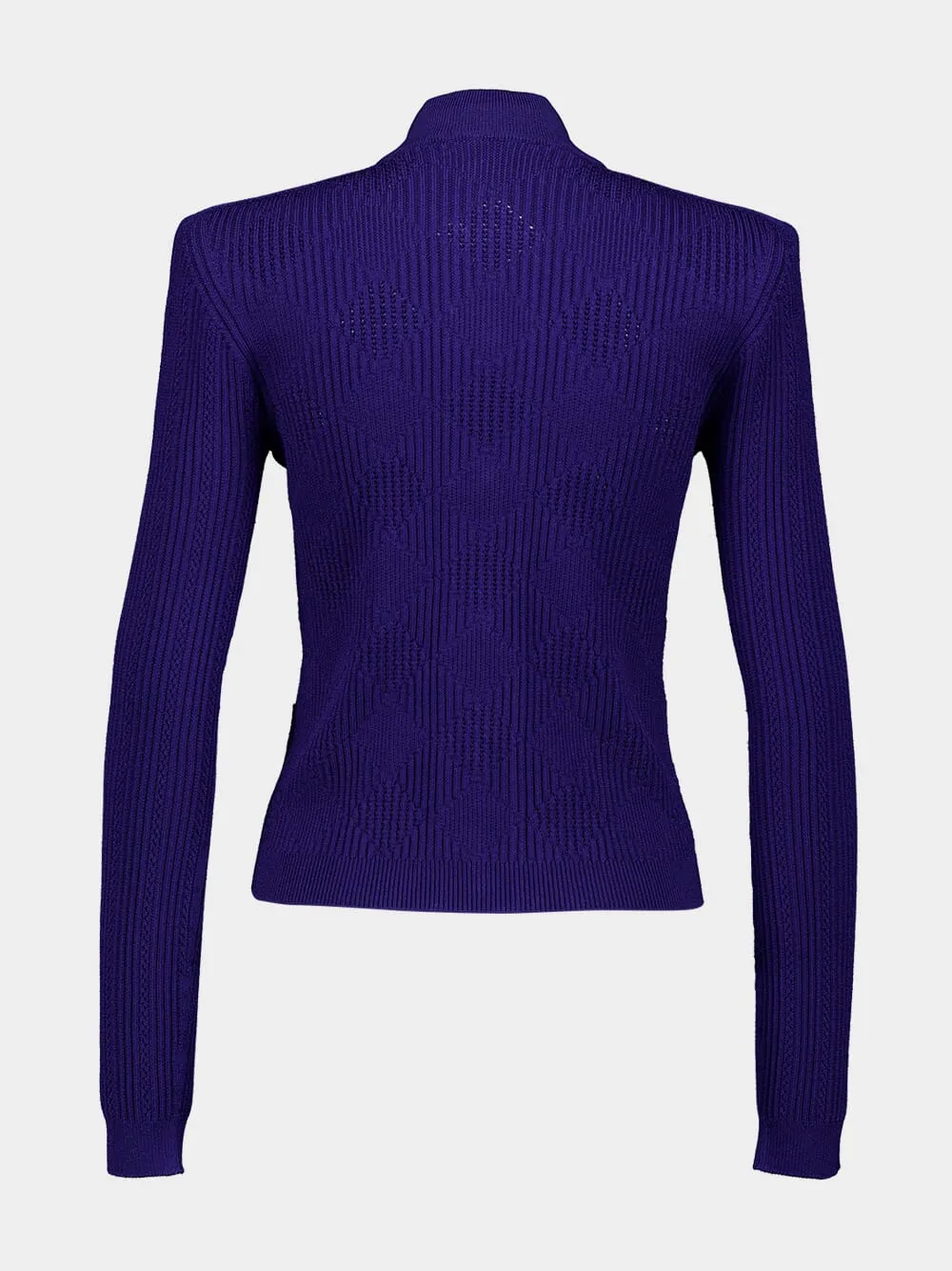 Cobalt Blue Gingham Openwork Knit Cardigan sold by Fashion Clinic product image thumbnail 2