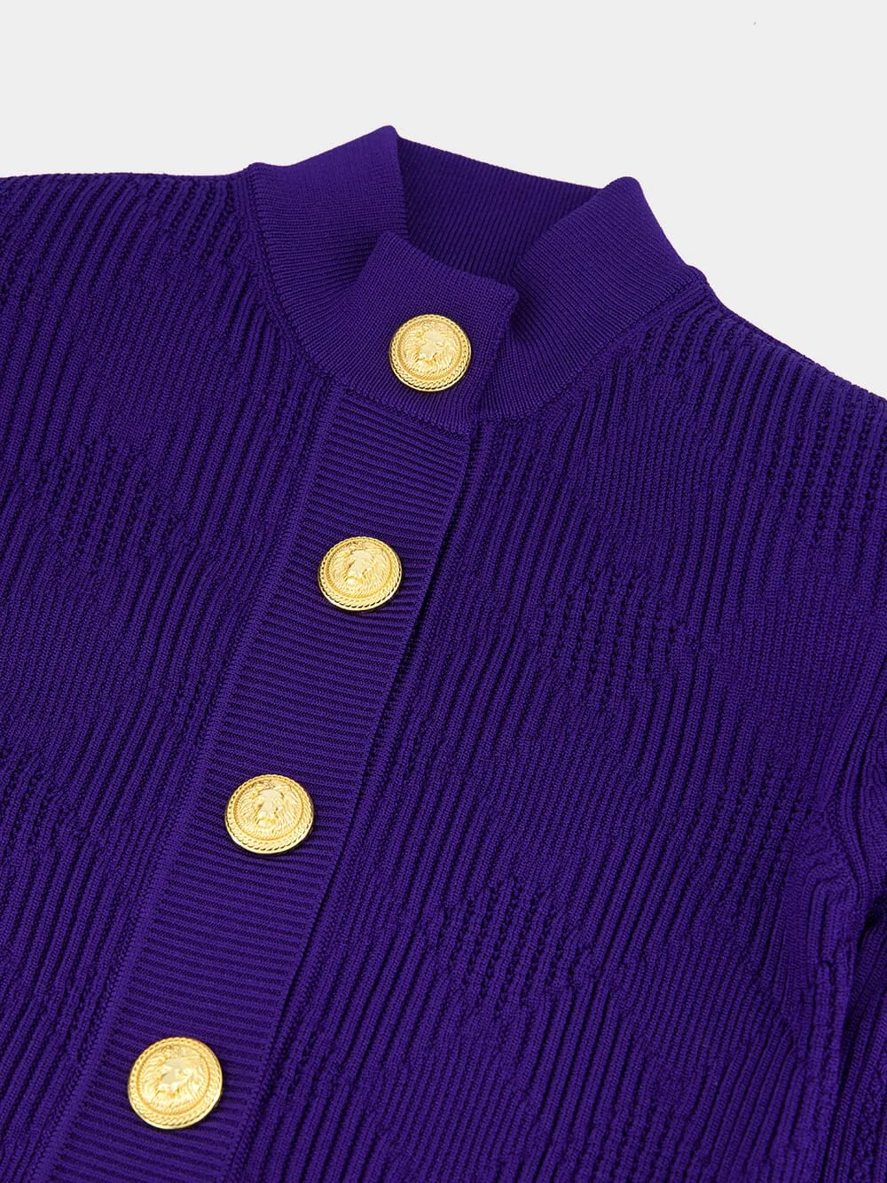 Cobalt Blue Gingham Openwork Knit Cardigan sold by Fashion Clinic product image thumbnail 3