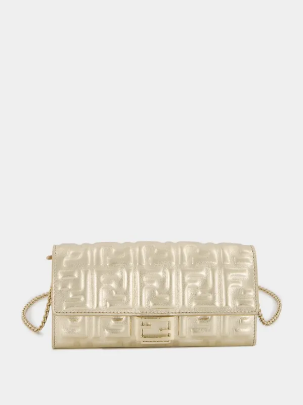 Metallic Gold Baguette Continental Clutch with Chain sold by Fashion Clinic
