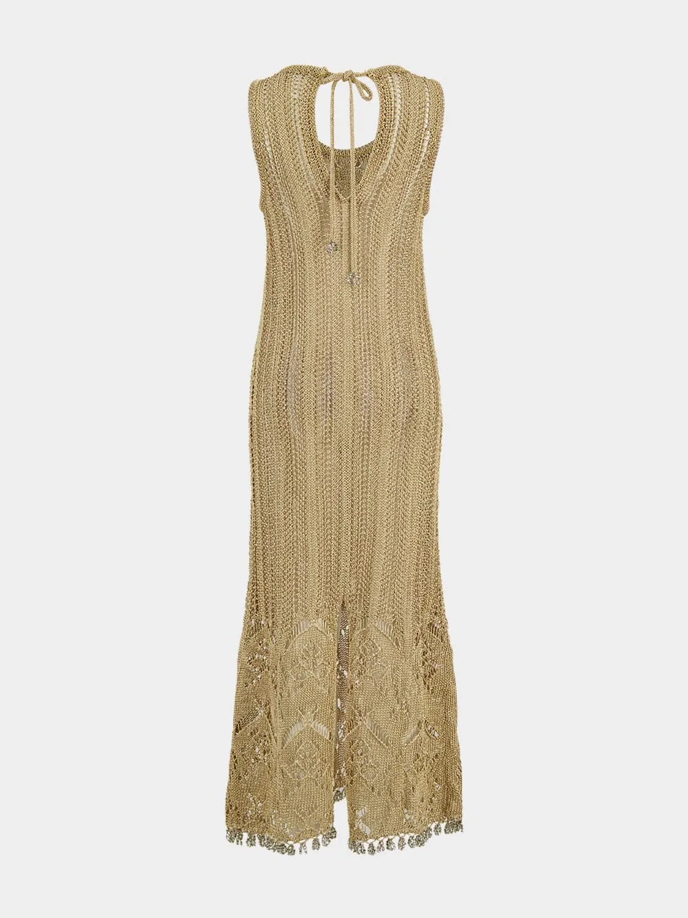 Light Gold Crochet Long Dress with Silver Beads sold by Fashion Clinic product image thumbnail 3