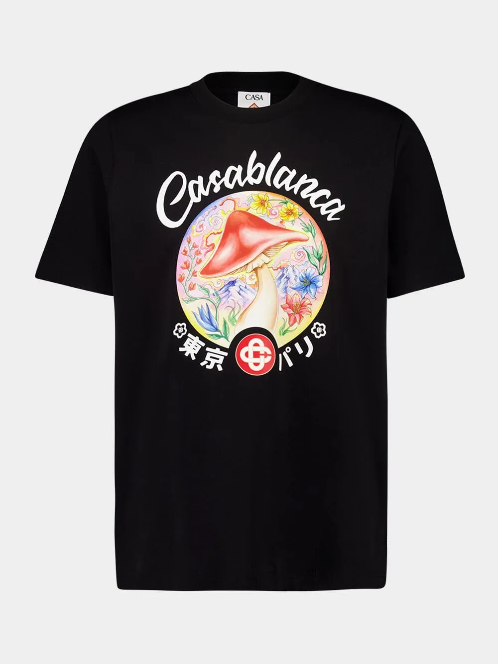 Black Mushroom Emblem Print T-Shirt sold by Fashion Clinic