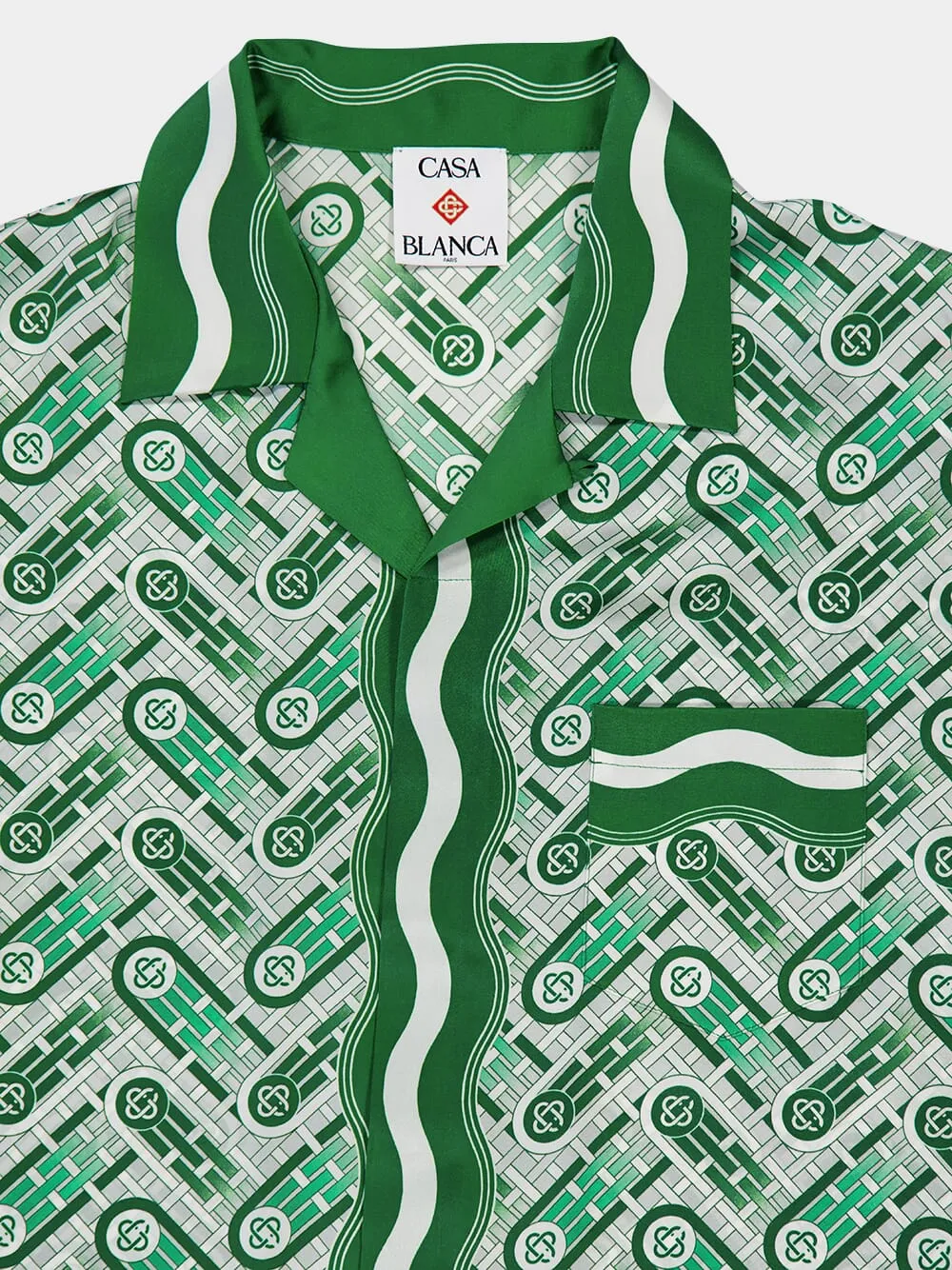 Green Silk Twill Cuban Collar Shirt sold by Fashion Clinic product image thumbnail 3