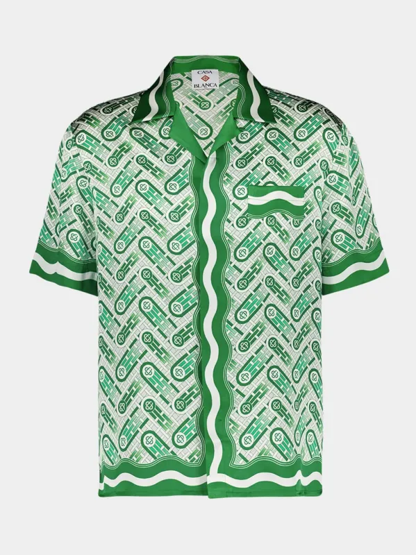 Green Silk Twill Cuban Collar Shirt sold by Fashion Clinic