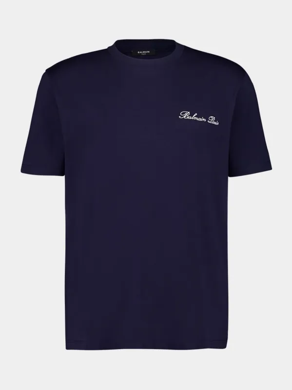 Marine Blue Embroidered Signature T-shirt sold by Fashion Clinic