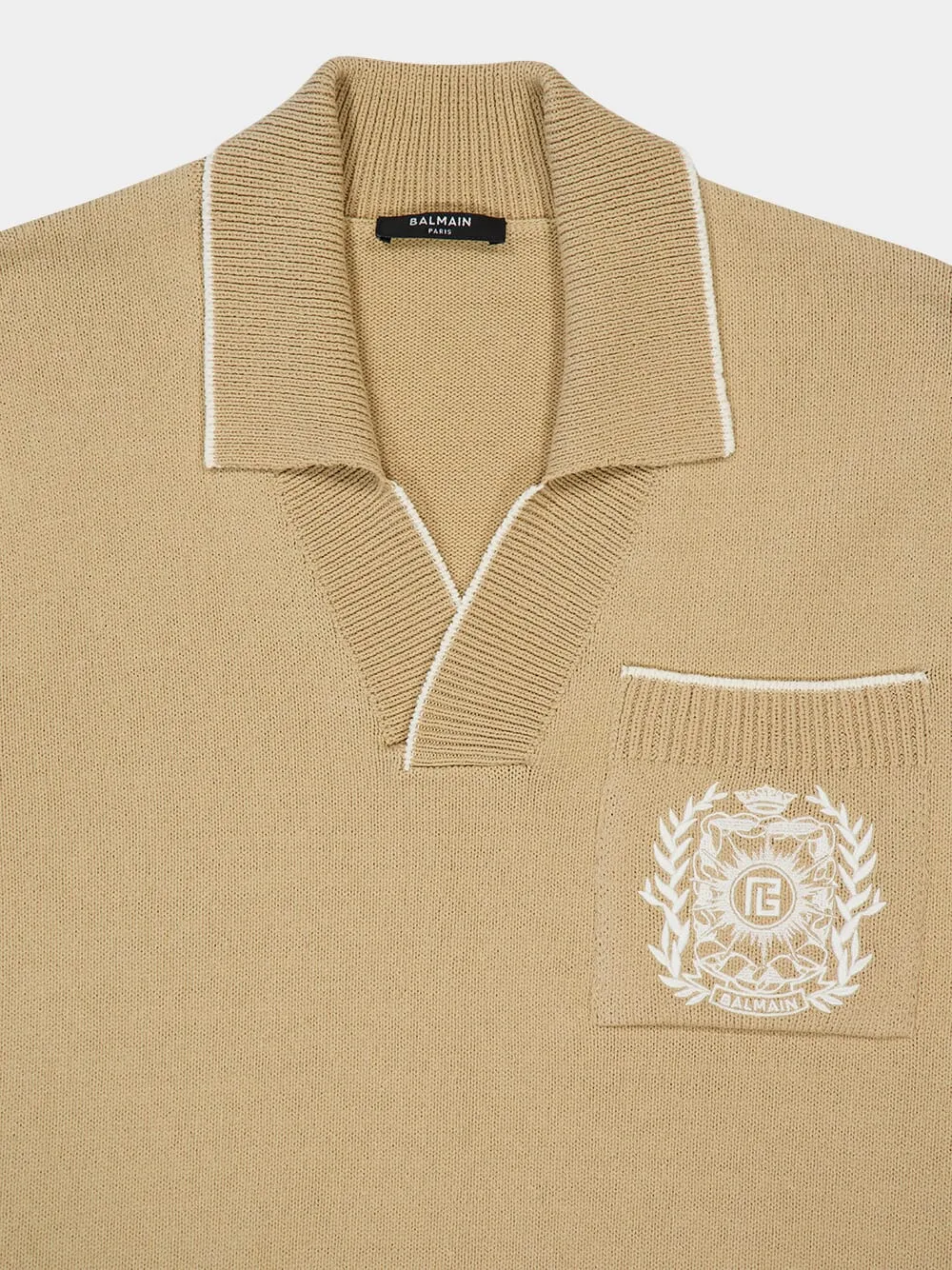 Beige Écusson Embroidered Knit Polo Shirt sold by Fashion Clinic product image thumbnail 5
