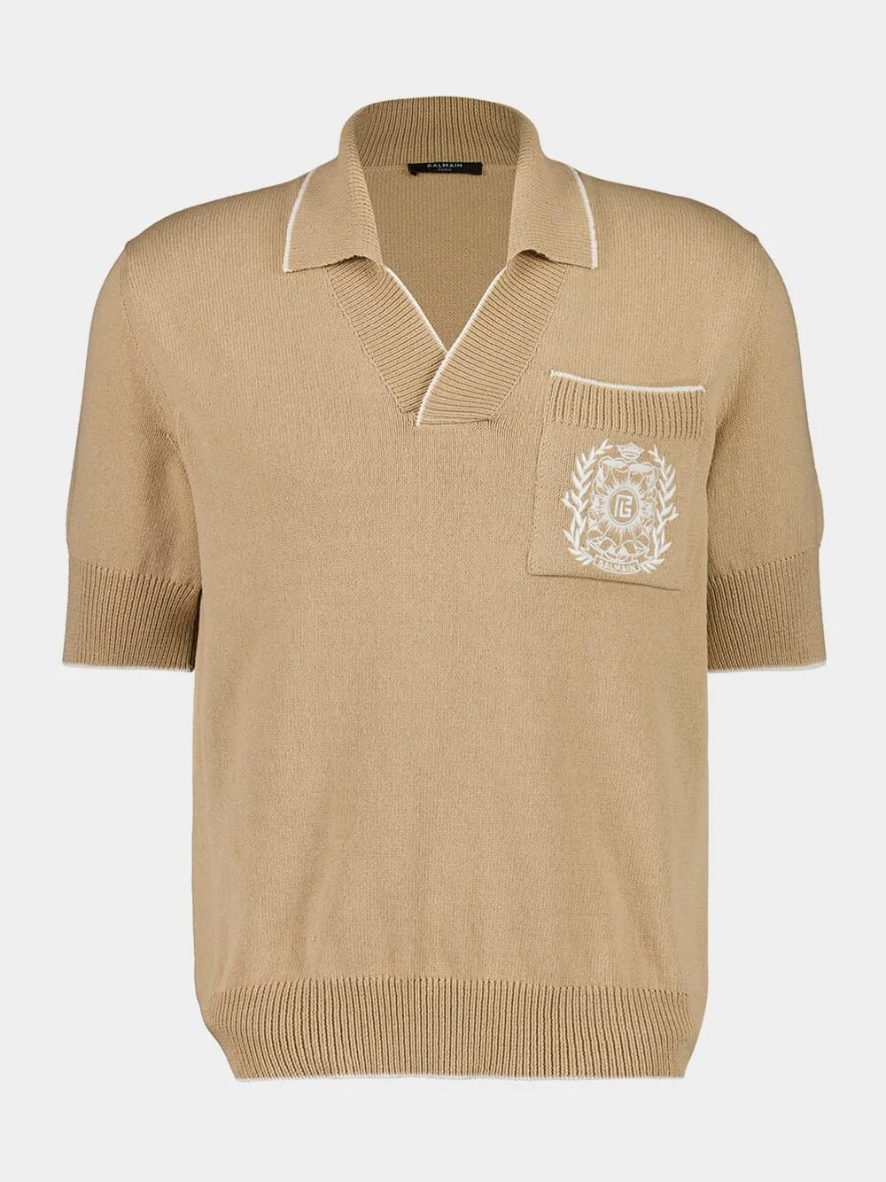Beige Écusson Embroidered Knit Polo Shirt sold by Fashion Clinic product image thumbnail 2
