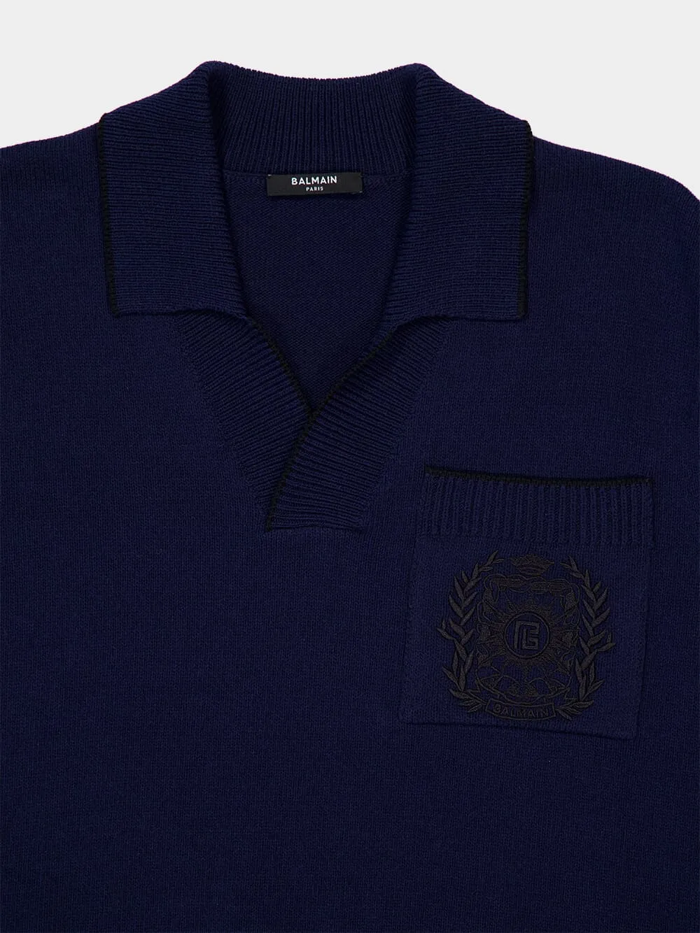 Navy Blue Écusson Embroidered Knit Polo Shirt sold by Fashion Clinic product image thumbnail 3