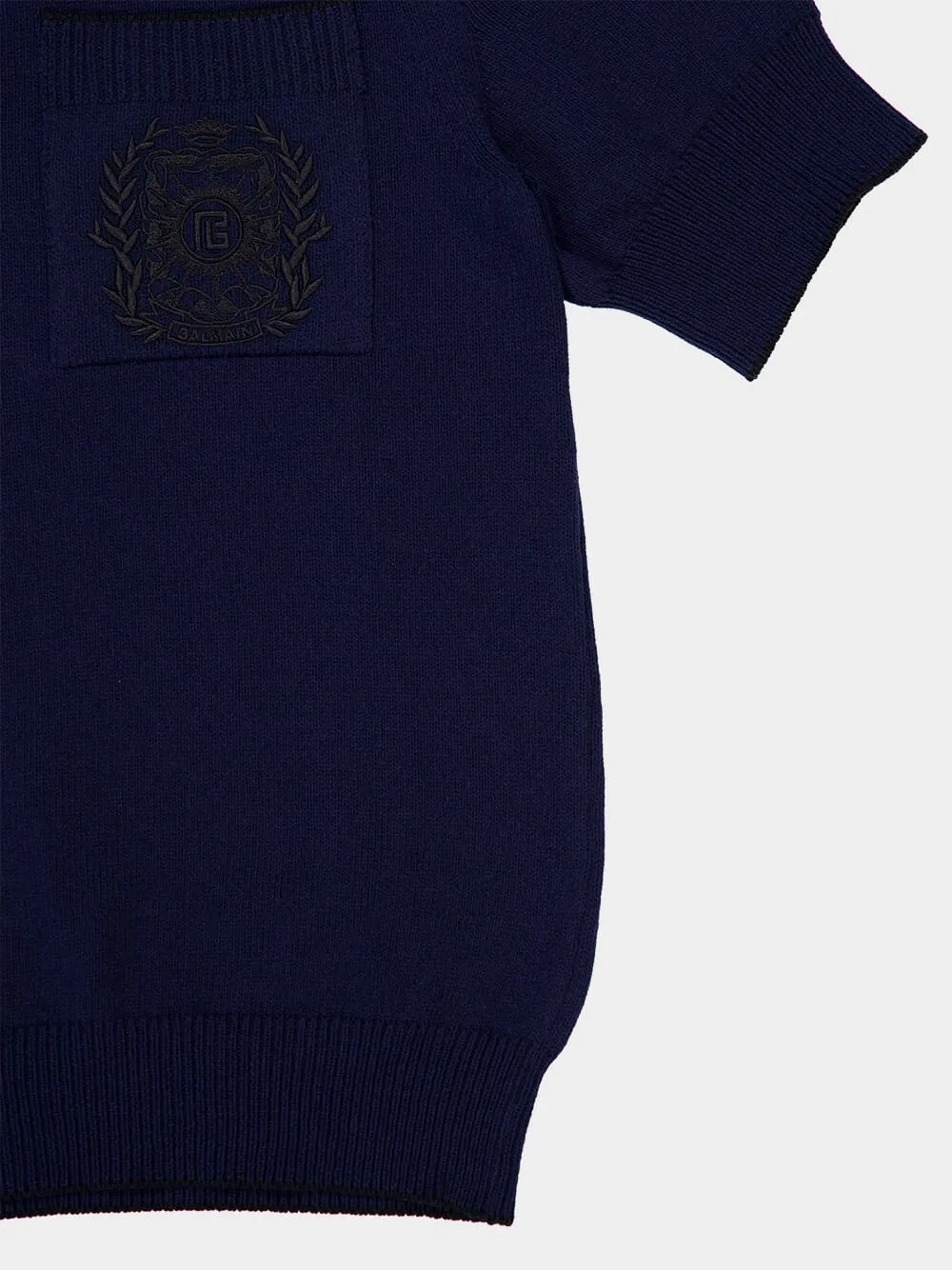Navy Blue Écusson Embroidered Knit Polo Shirt sold by Fashion Clinic product image thumbnail 4