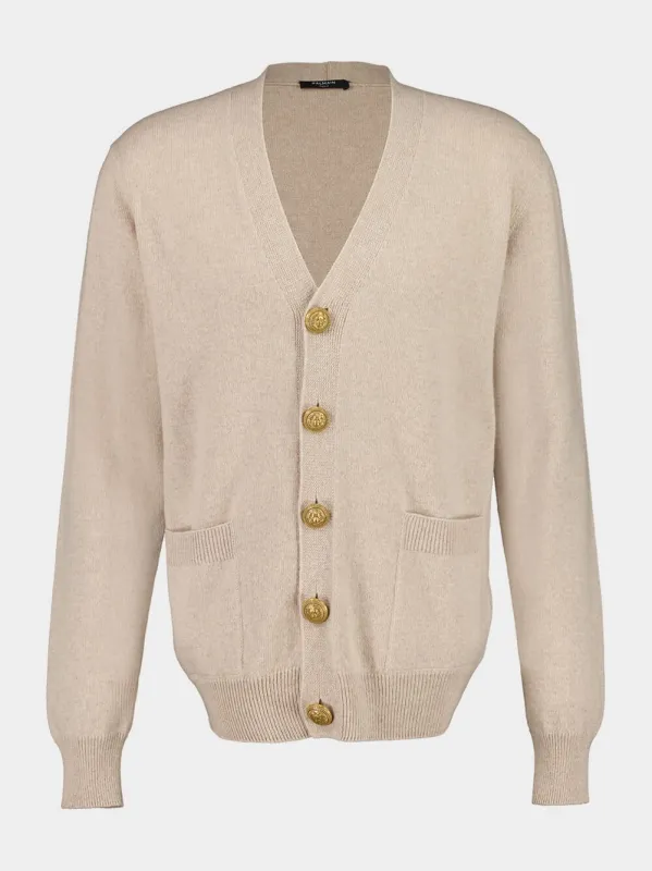Light Beige Cashmere Buttoned Cardigan made by Balmain