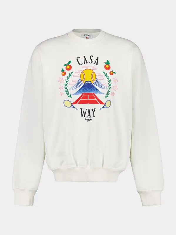 White Casa Way Mountain Print Sweatshirt sold by Fashion Clinic