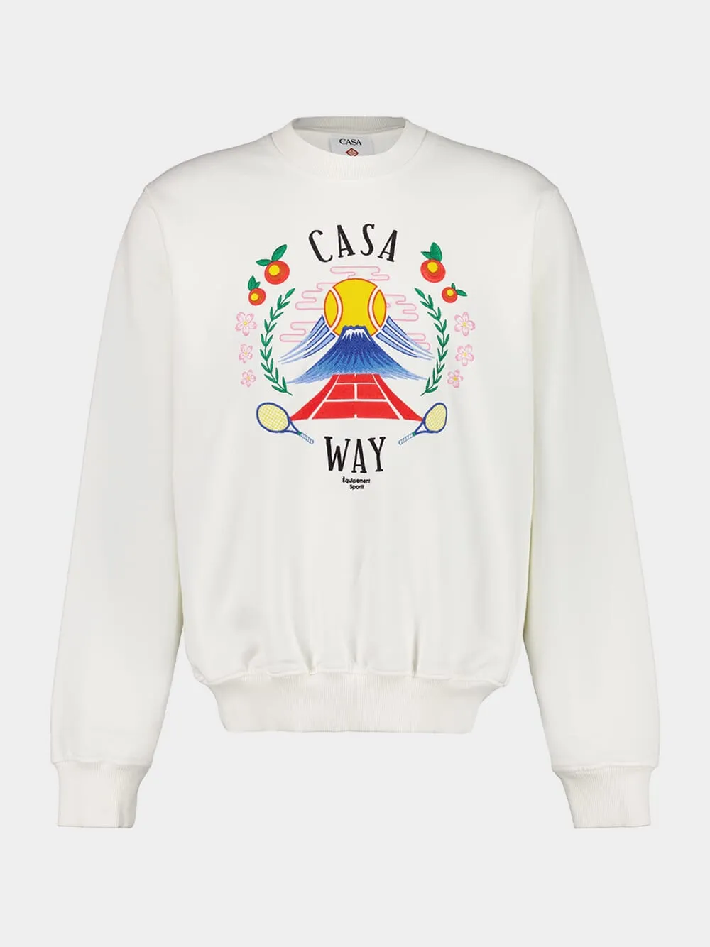 White Casa Way Mountain Print Sweatshirt sold by Fashion Clinic