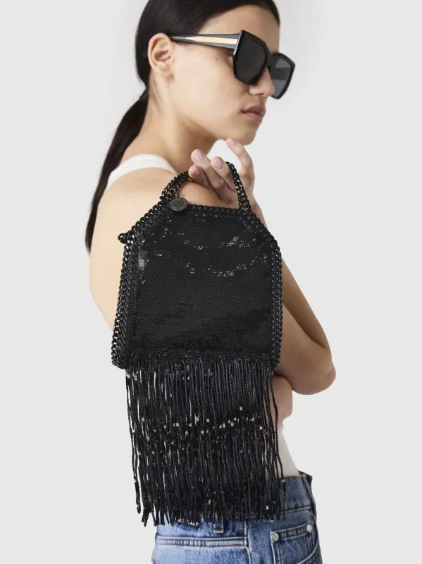 Black Limited-Edition Falabella Sequin Fringe Tiny Tote Bag sold by Fashion Clinic