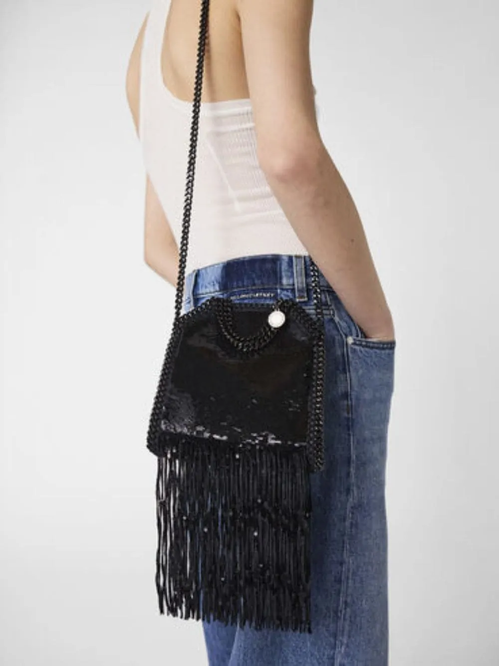 Black Limited-Edition Falabella Sequin Fringe Tiny Tote Bag sold by Fashion Clinic product image thumbnail 3