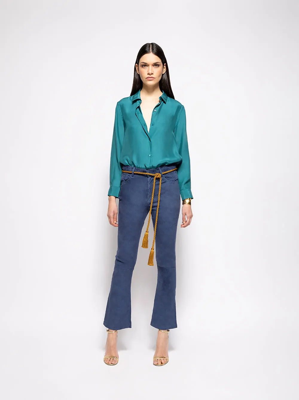Ametista Botanical Green Silk Shirt sold by Fashion Clinic