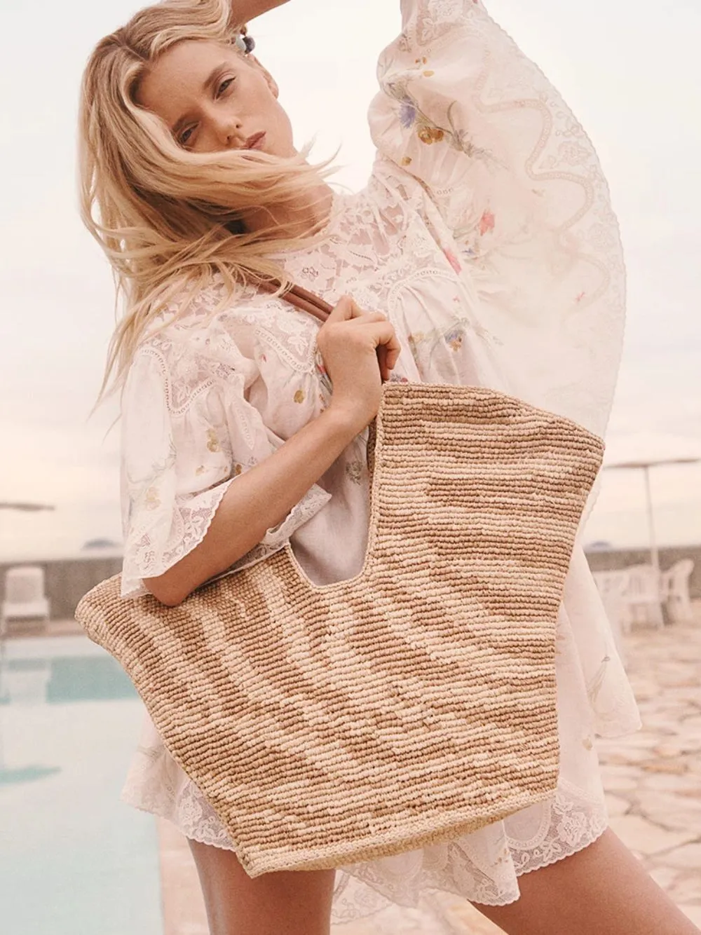 Tan Zebra Goldentime Raffia Tote sold by Fashion Clinic