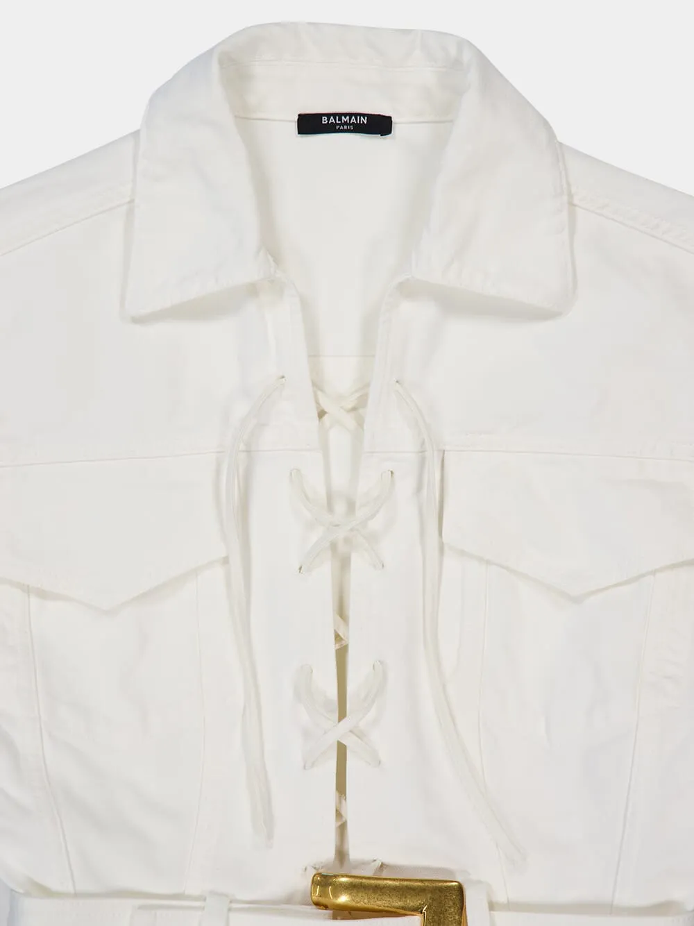 White Short Lace-Up Canvas Dress sold by Fashion Clinic product image thumbnail 5