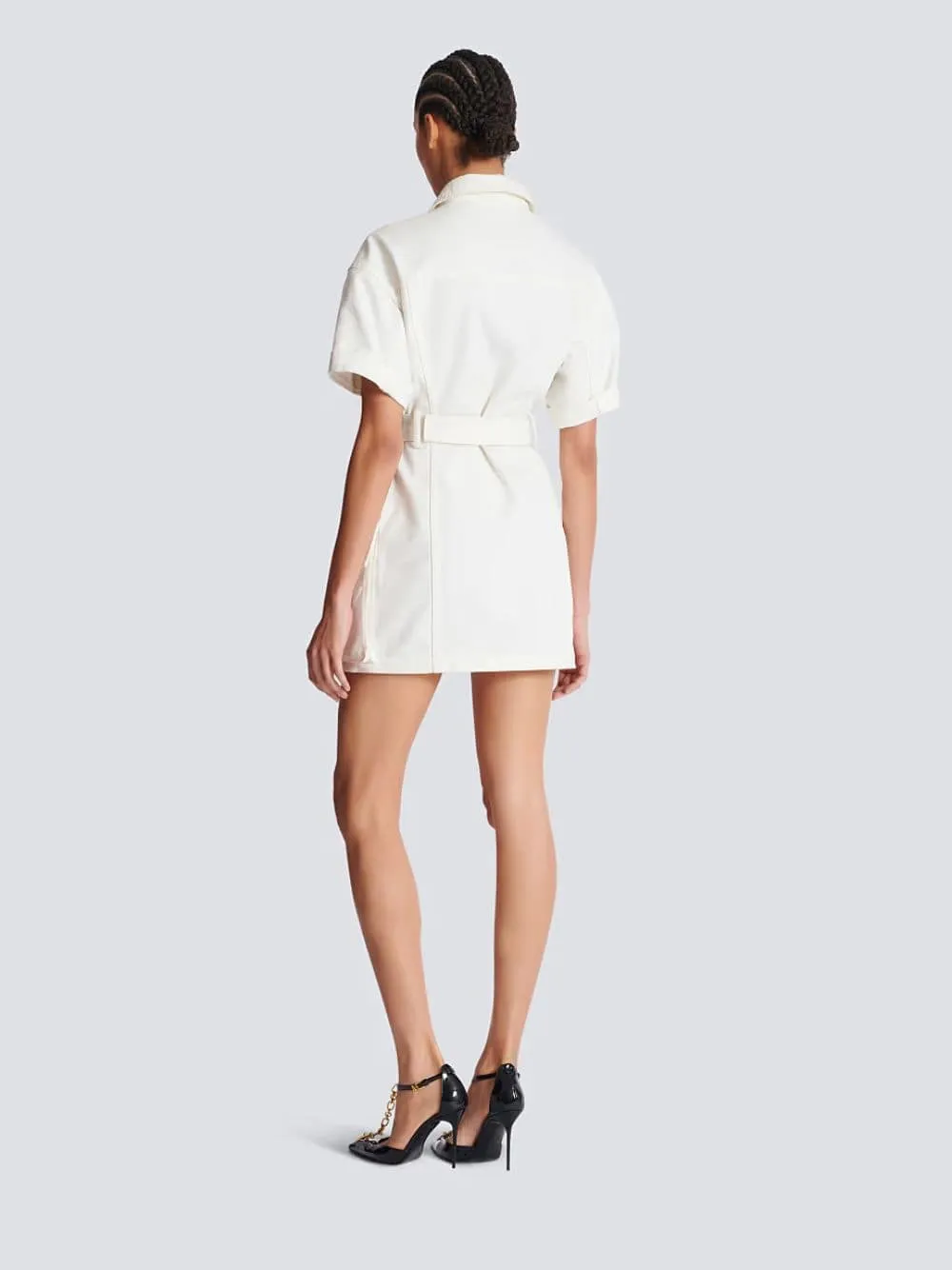 White Short Lace-Up Canvas Dress sold by Fashion Clinic product image thumbnail 3