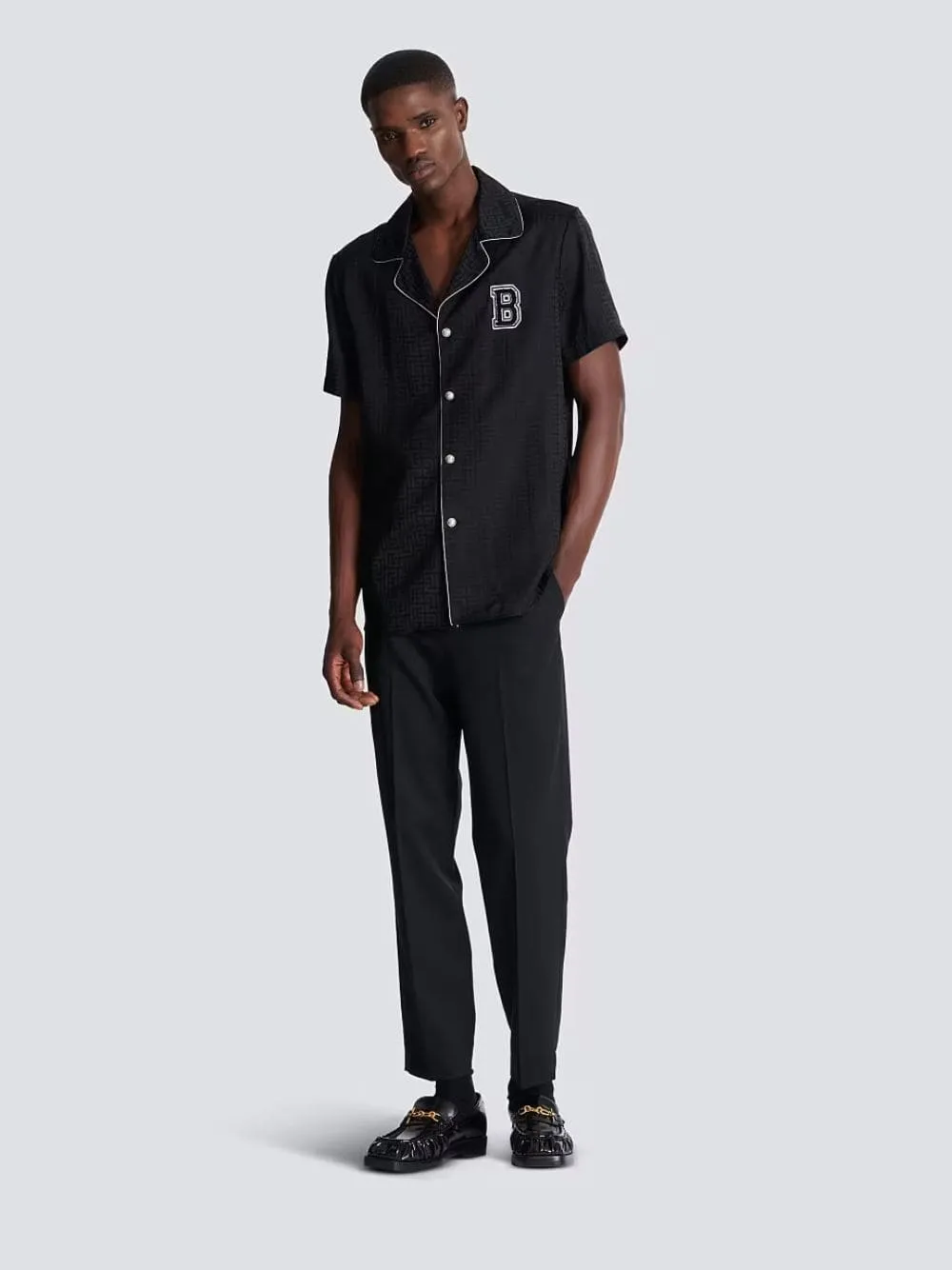 Black Varsity Jacquard Pyjama Shirt sold by Fashion Clinic product image thumbnail 2