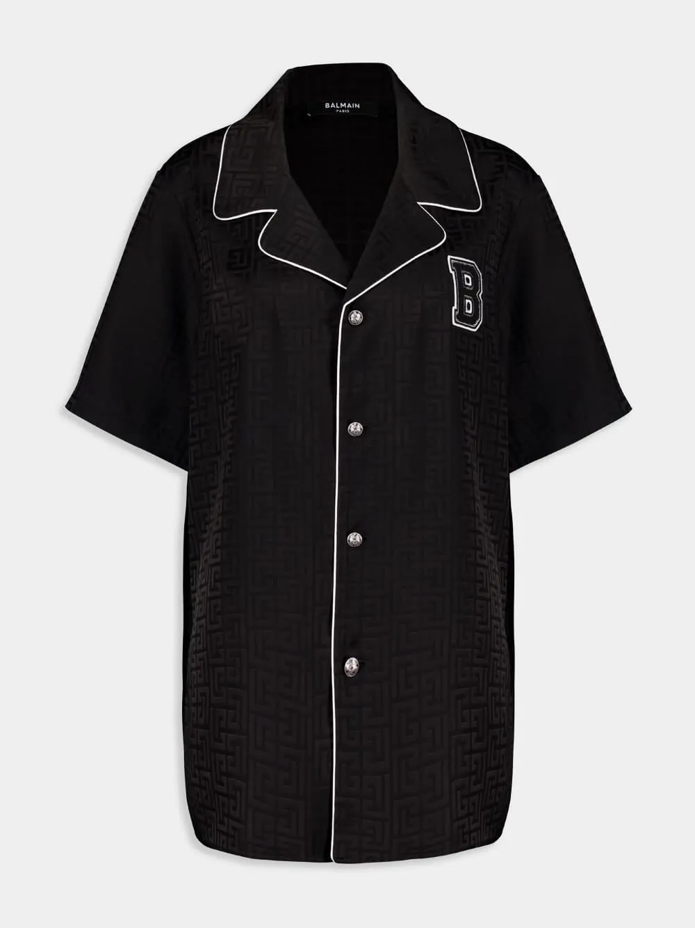 Black Varsity Jacquard Pyjama Shirt sold by Fashion Clinic