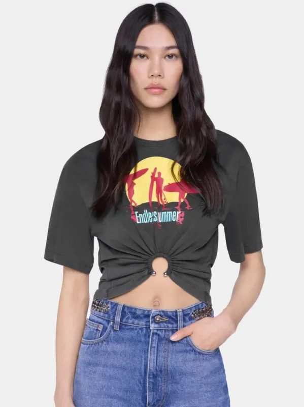 Black Cropped Endless Summer T-Shirt sold by Fashion Clinic