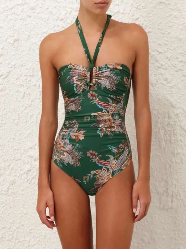 Rhiannon One-Piece Swimsuit in Teal Multi Paisley sold by Fashion Clinic