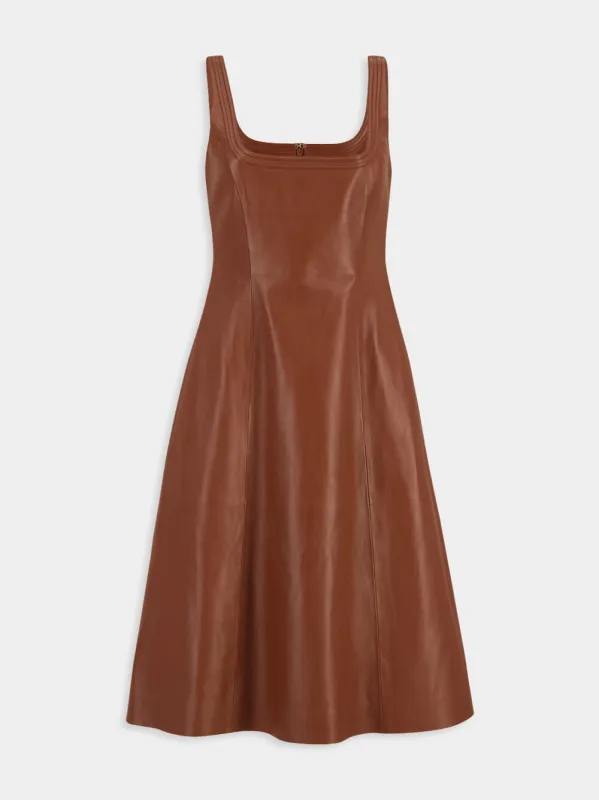 Cognac Adaline Leather Midi Dress sold by Fashion Clinic