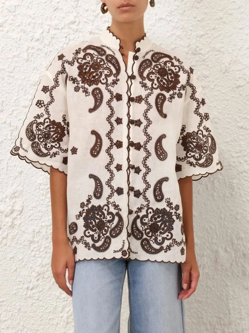Ivory Chocolate Ascension Embroidered Shirt sold by Fashion Clinic
