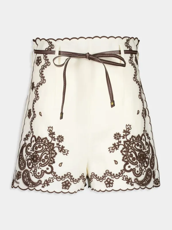 Ivory Chocolate Ascension Embroidered Shorts sold by Fashion Clinic