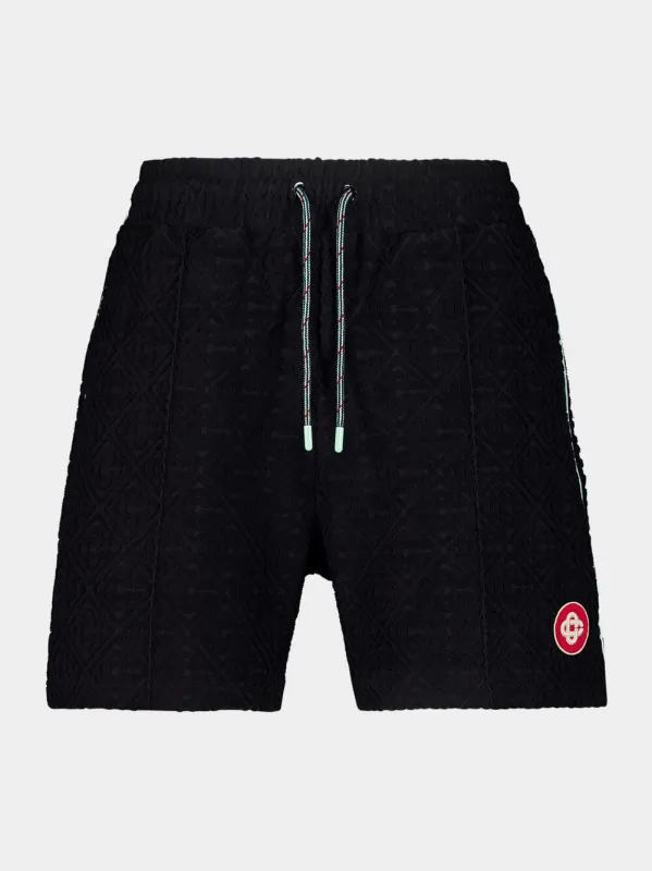 Black Monogram Towelling Shorts sold by Fashion Clinic