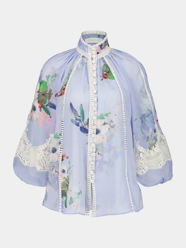 Light Blue Everley Lace Trim Blouse made by Zimmermann