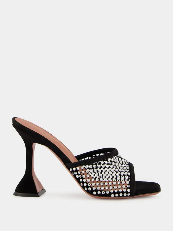 Lupita Crystal 95 Mules in Black Suede sold by Fashion Clinic