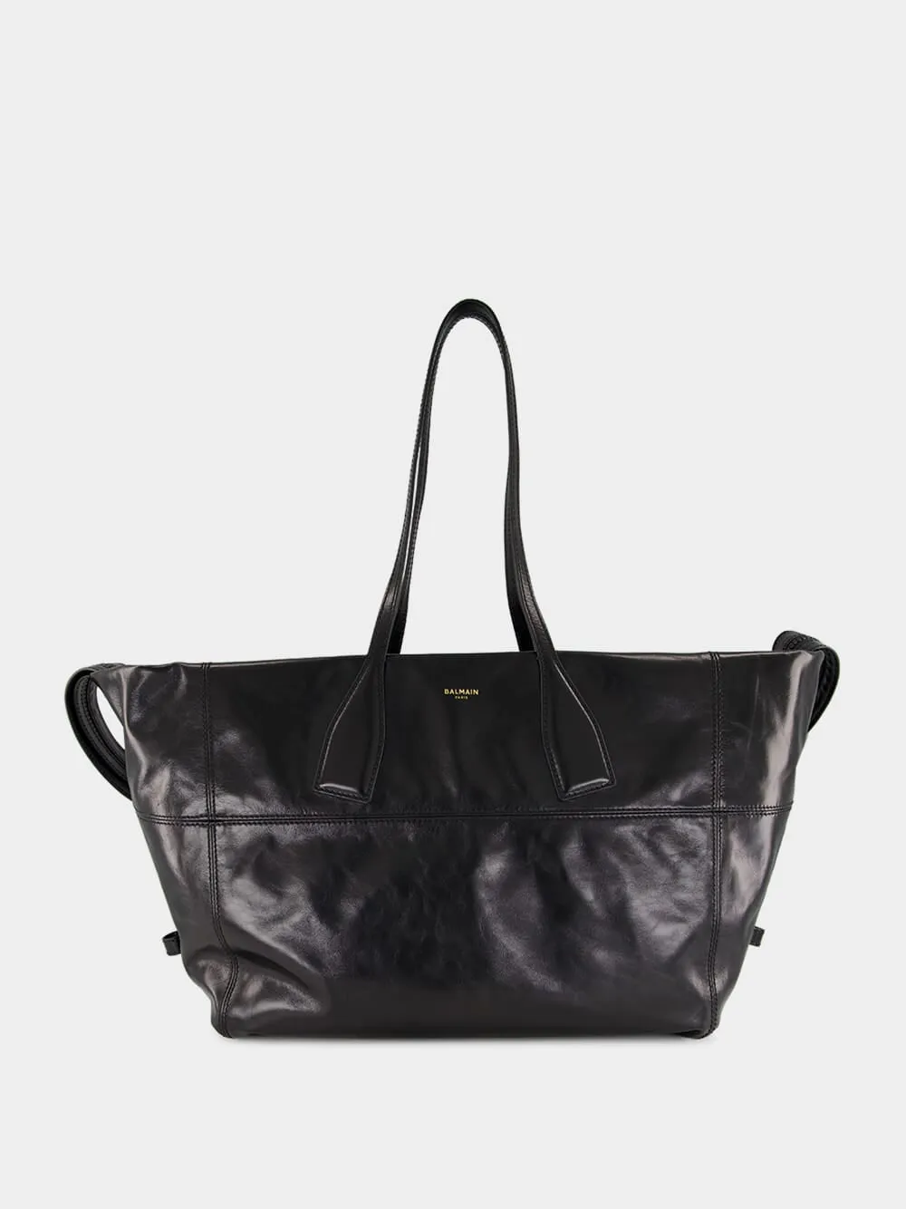 Black Track Shiny Leather Tote Bag sold by Fashion Clinic product image thumbnail 2