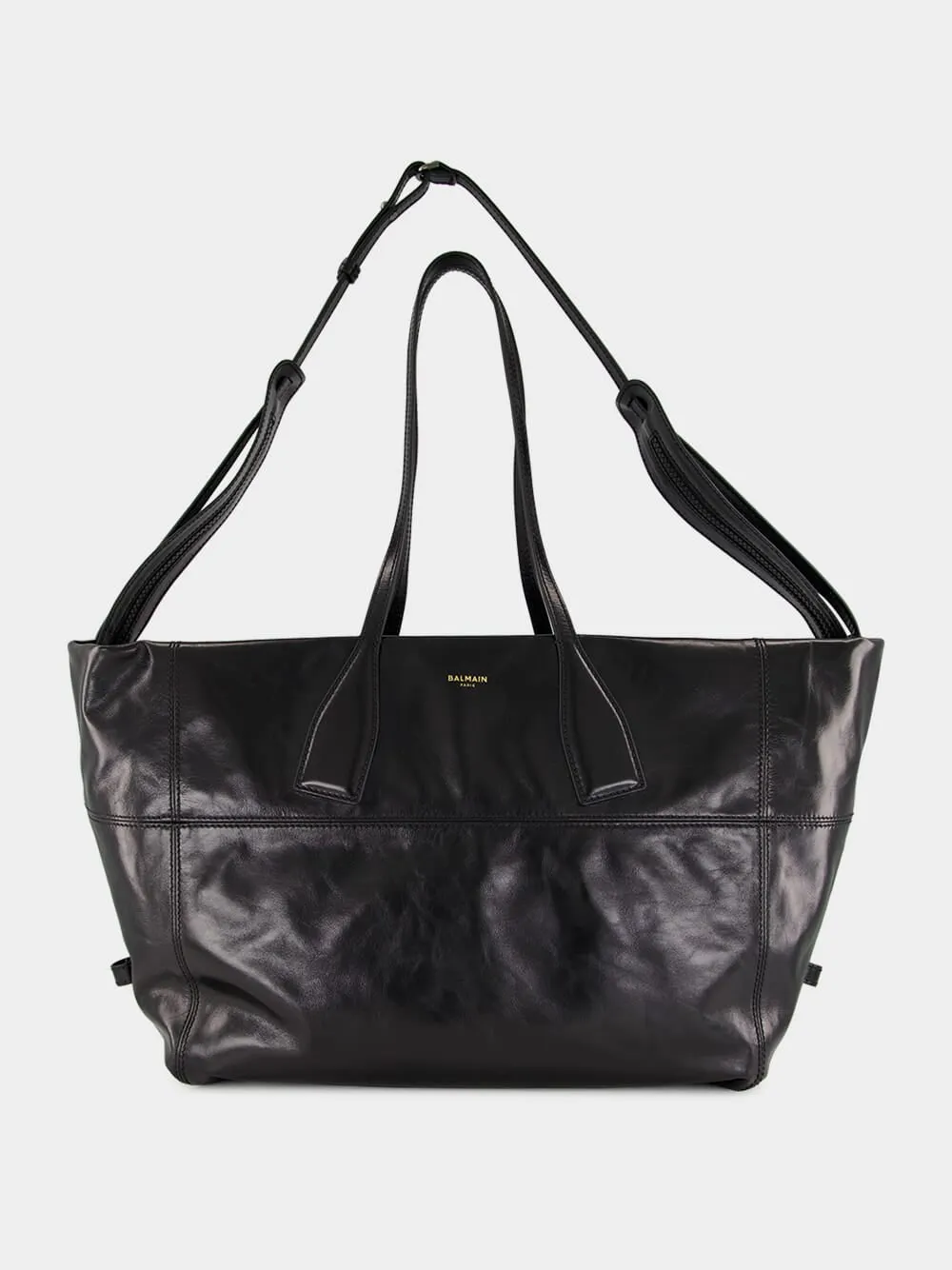 Black Track Shiny Leather Tote Bag sold by Fashion Clinic product image thumbnail 4