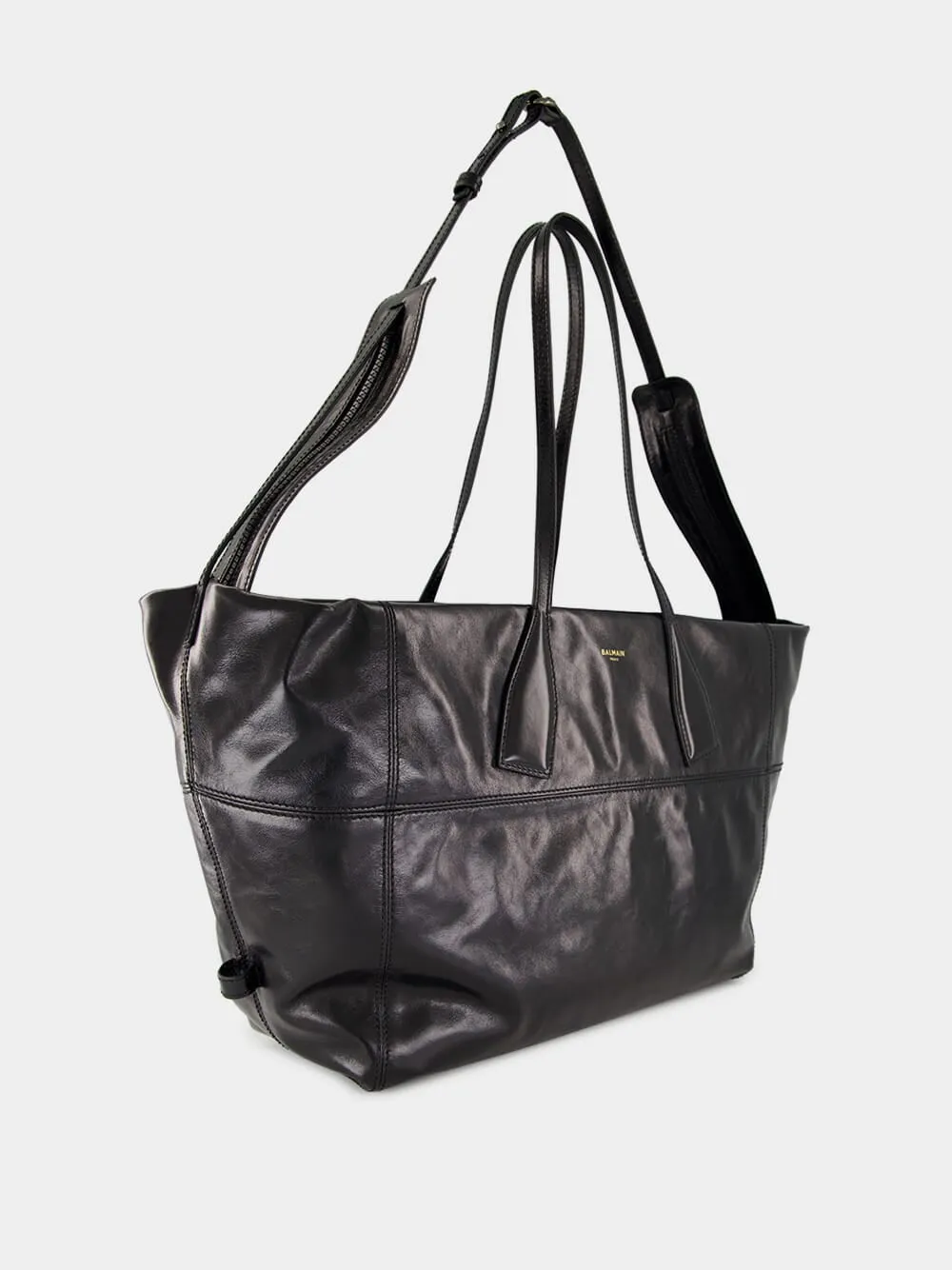 Black Track Shiny Leather Tote Bag sold by Fashion Clinic product image thumbnail 5