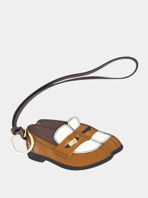 Cognac White Penny Loafer Leather Keychain sold by Fashion Clinic