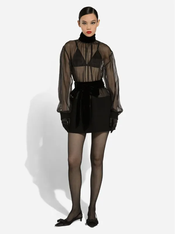 Black Short Wool Crepe and Organza Dress sold by Fashion Clinic