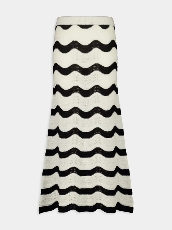 Black and Ecru Chevron Cotton Midi Skirt sold by Fashion Clinic