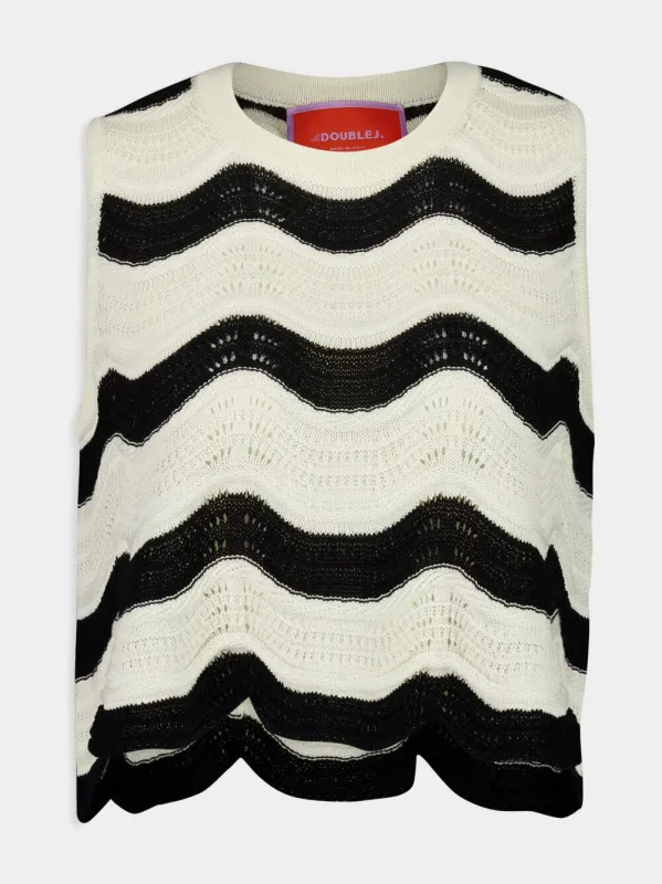 Ecru and Black Chevron Cotton Sleeveless Top sold by Fashion Clinic