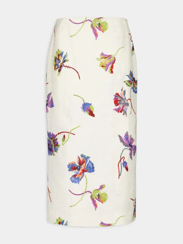 Infiorata Floral Cotton Midi Skirt sold by Fashion Clinic