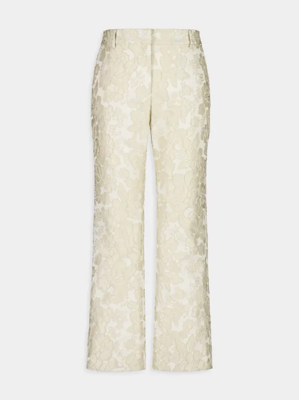 Cream Peony 24/7 Print Straight-Leg Trousers sold by Fashion Clinic