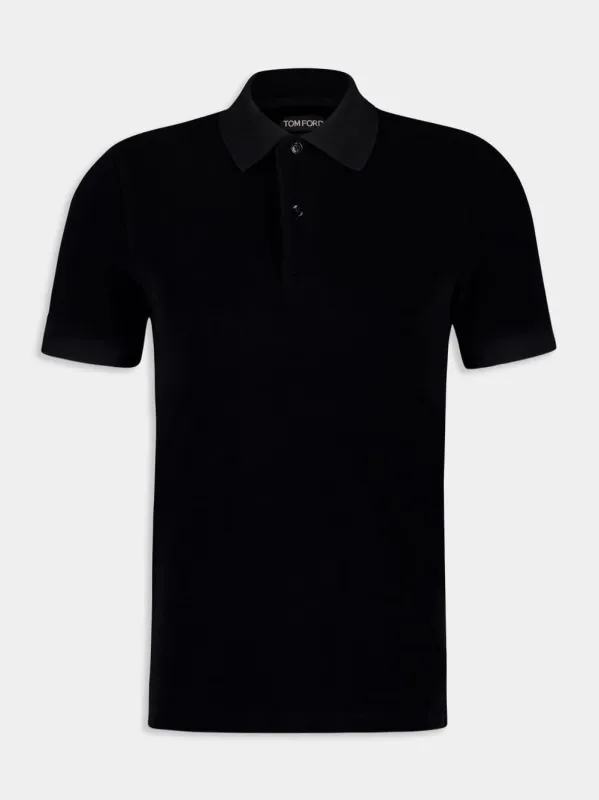 Black Towelling Cotton Polo Shirt made by Tom Ford