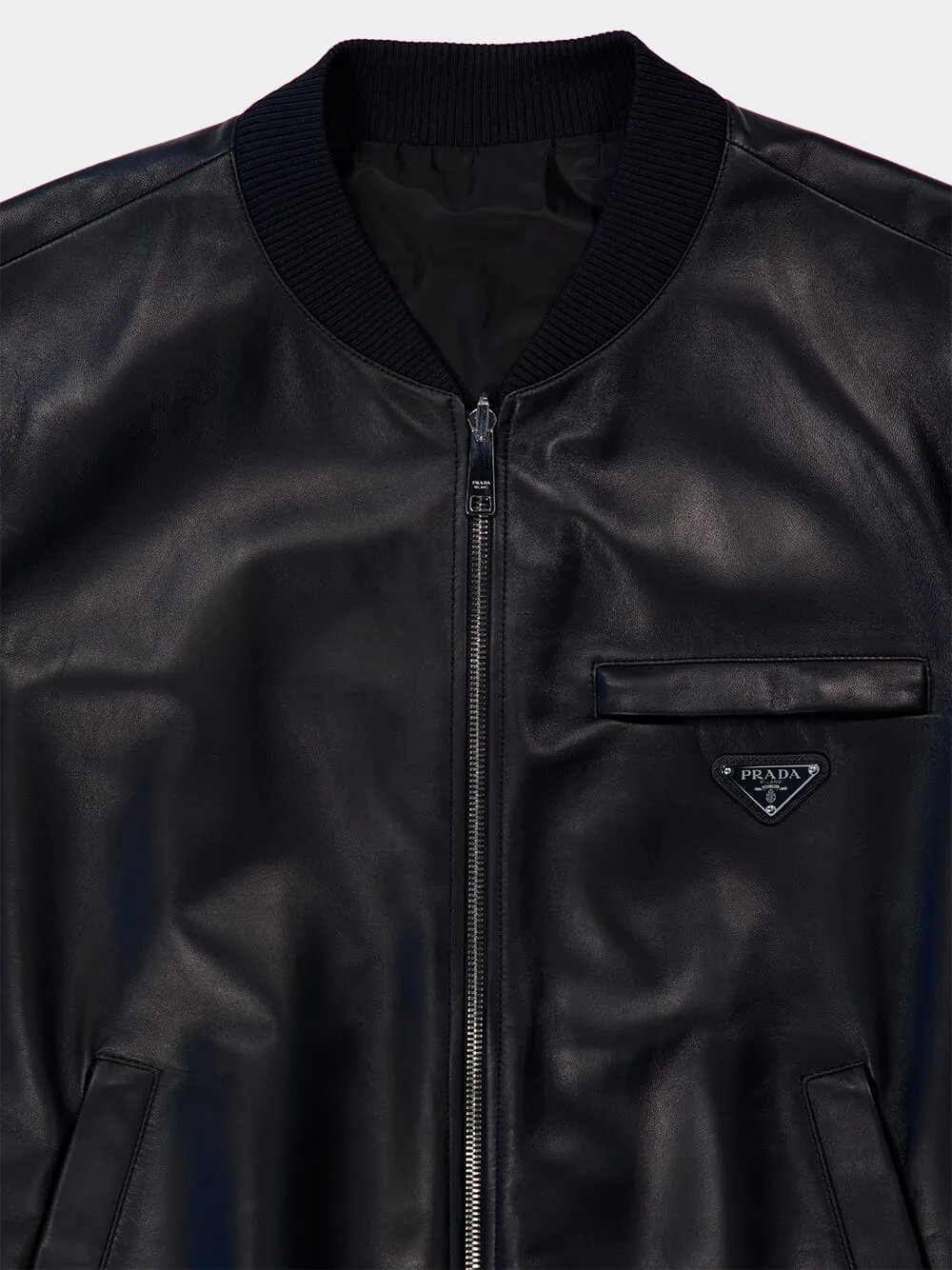 Black Nappa Leather Bomber Jacket sold by Fashion Clinic product image thumbnail 5