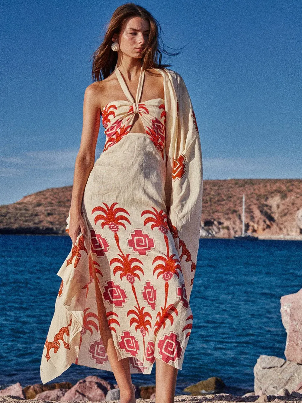 Water Adventure Linen Halter Dress sold by Fashion Clinic product image thumbnail 2