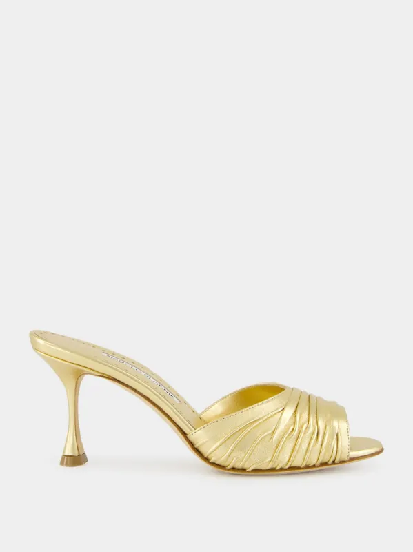 Gold Ruched Open Toe Mules sold by Fashion Clinic