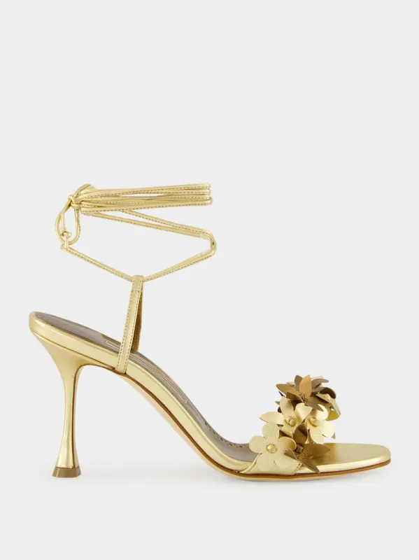 Anista Gold Floral Ankle Strap Sandals sold by Fashion Clinic
