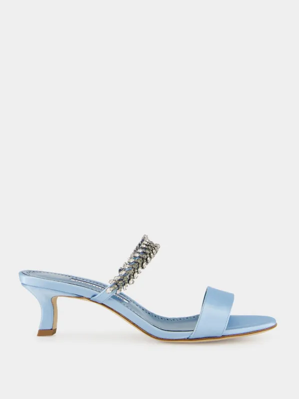 Kifasan Light Blue Satin Mid-Heel Mules sold by Fashion Clinic